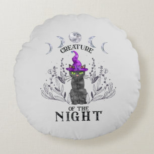 Creatures of the Night – Halloween Black Cat Round Cushion