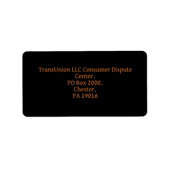 Credit Bureaus Addresses Label (Front)