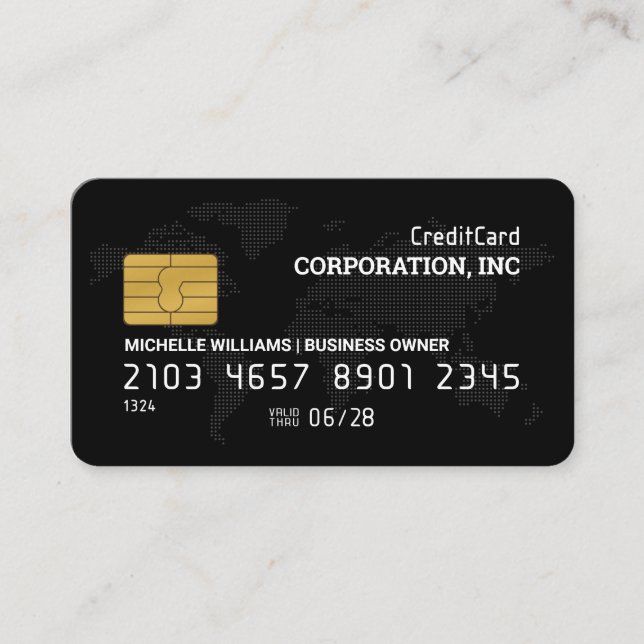 Credit Card | Black | Map of The World (Front)