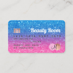 Credit card blue pink glitter beauty monogram