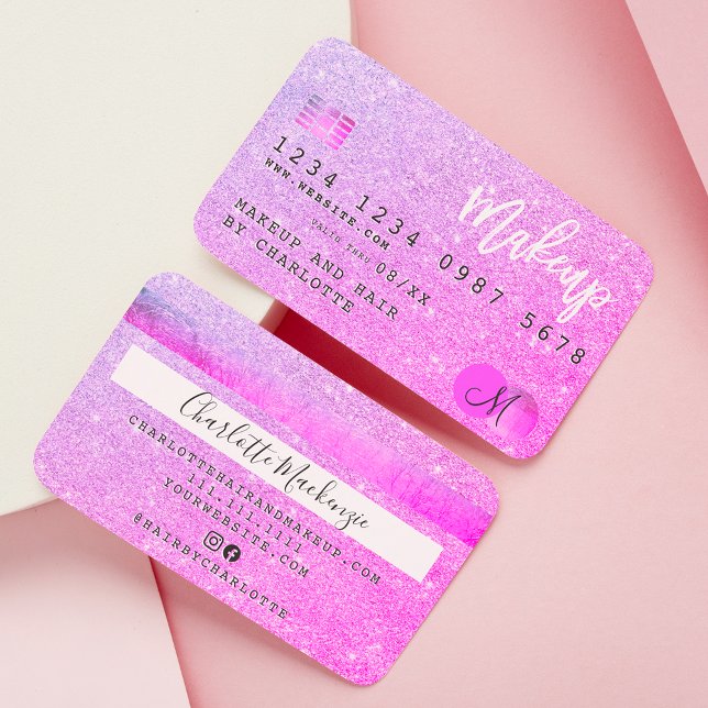 Credit card chic pink glitter makeup hair monogram (Creator Uploaded)