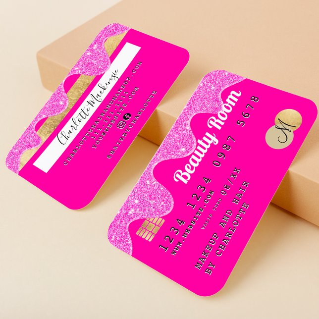Credit card glitter drips beauty pink monogram (Creator Uploaded)