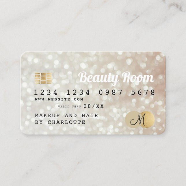 Credit card gold bokeh beauty monogram (Front)