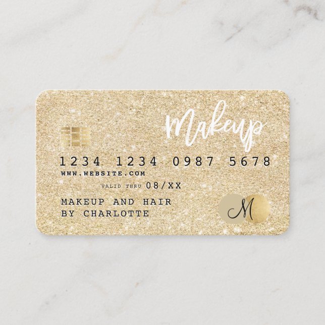 Credit card gold glitter hair makeup monogram (Front)