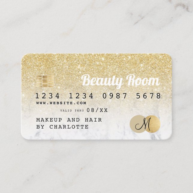 Credit card gold glitter marble beauty monogram (Front)