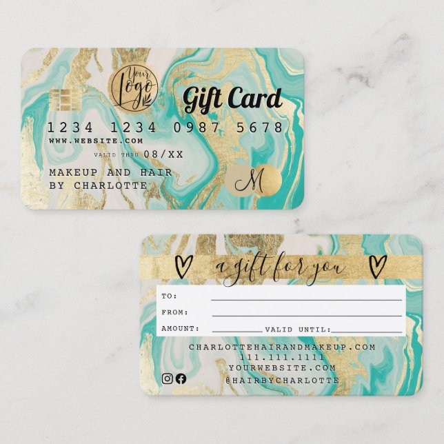 Credit card gold marble agate gift certificate (Front/Back)