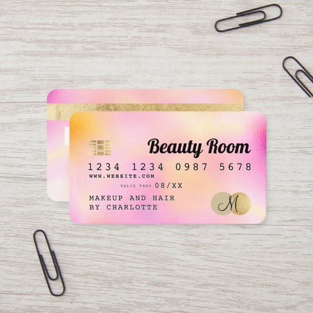 Credit card gold pearl pink girly beauty monogram (Front/Back In Situ)