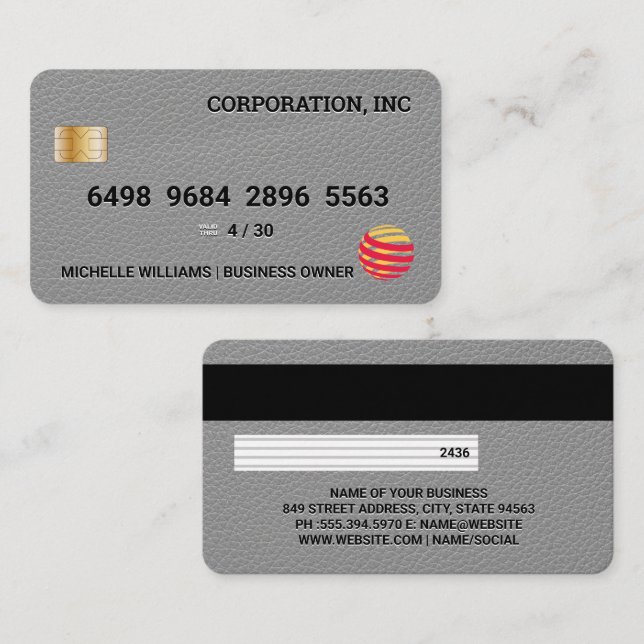 Credit Card | Grey Leather Texture (Front/Back)