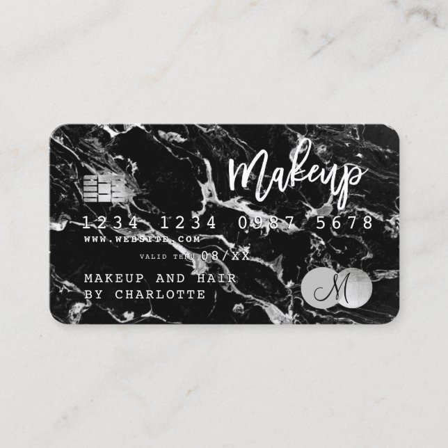 Credit card hair black marble chic monogram (Front)