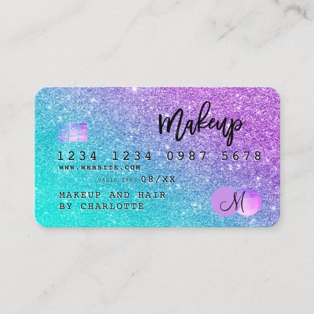 Credit card hair makeup mermaid glitter monogram (Front)