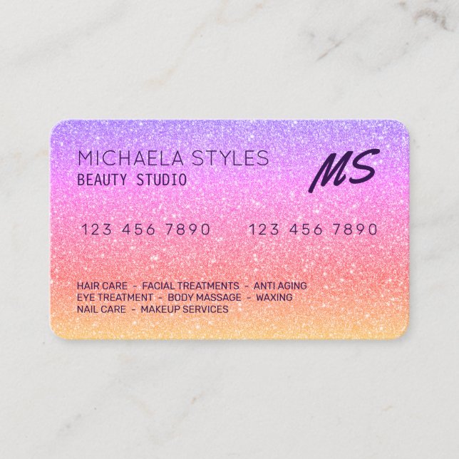 Credit card looks inspired sparkly colorful (Front)