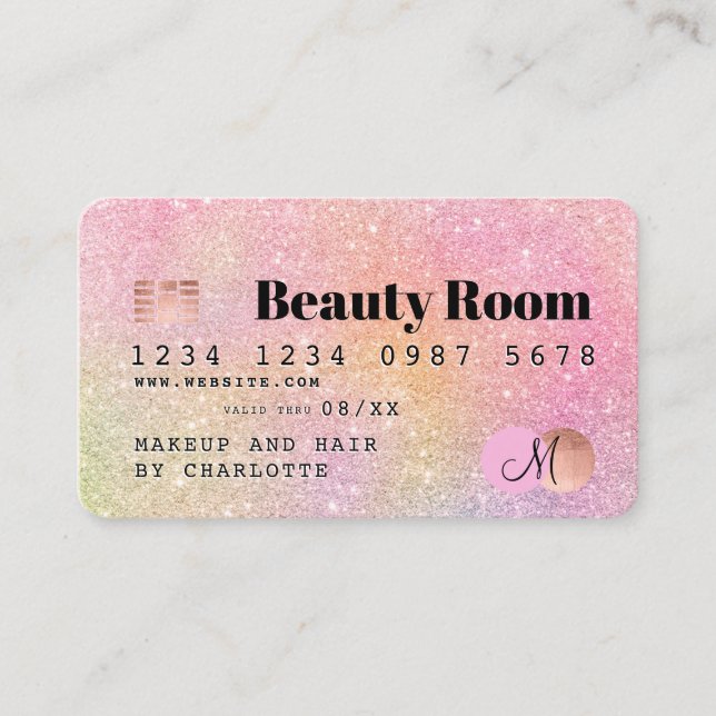 Credit card pastel glitter chic beauty monogram (Front)