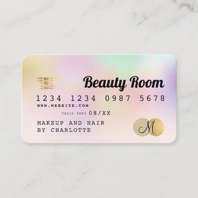 Credit card pearl iridescent ombre beauty monogram (Front)