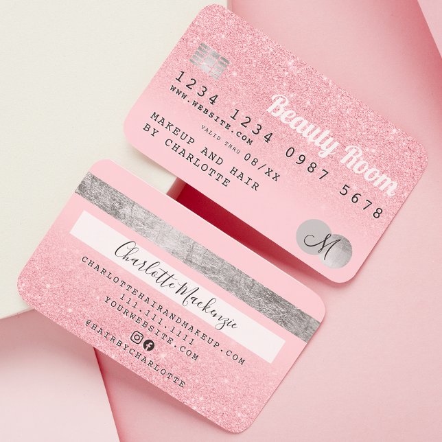 Credit card pink glitter beauty silver monogram (Creator Uploaded)