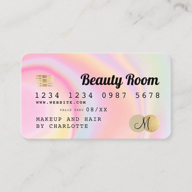 Credit card pink rainbow unicorn marble monogram (Front)
