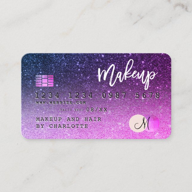 Credit card purple pink glitter hair monogram (Front)