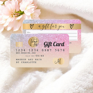Credit card rainbow gold glitter ombre gift card