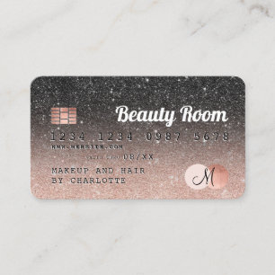 Credit card rose gold black glitter monogram