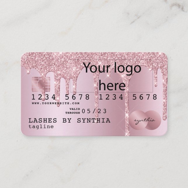 Credit Card Rose Gold Dripping Gold add your logo (Front)