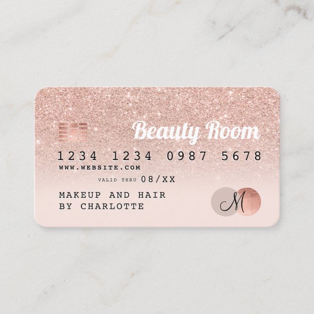 Credit card rose gold glitter blush pink beauty (Front)