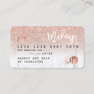 Credit card rose gold glitter marble chic monogram
