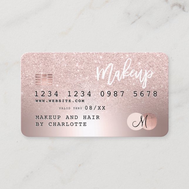 Credit card rose gold metallic glitter hair name (Front)