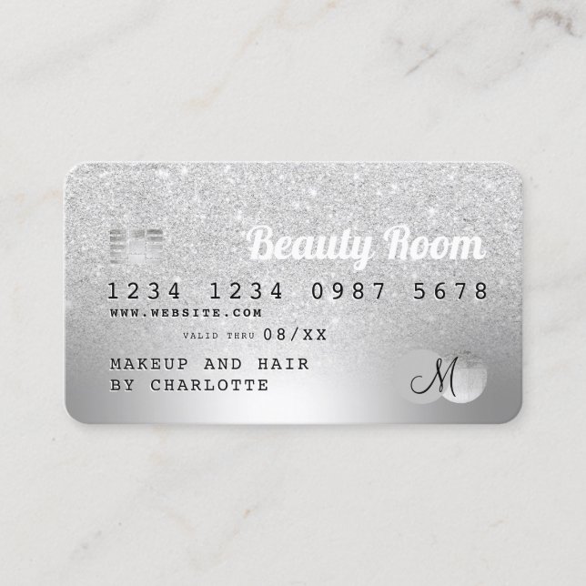 Credit card silver foil glitter beauty monogram (Front)