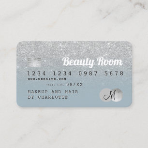 Credit card silver glitter beauty blue monogram