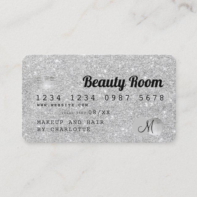Credit card silver glitter beauty monogram (Front)