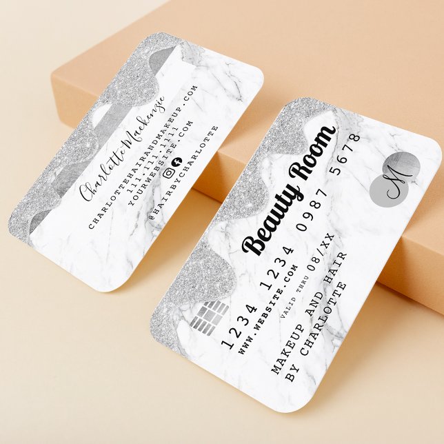 Credit card silver glitter drips marble beauty (Creator Uploaded)