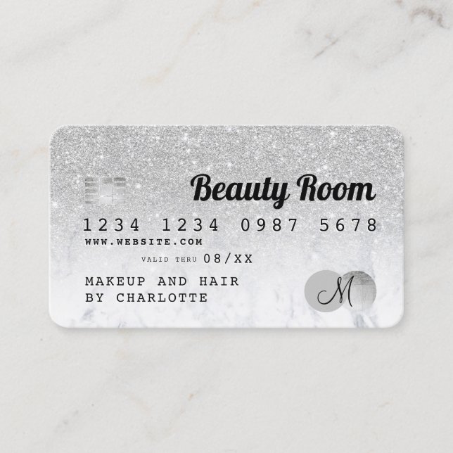 Credit card silver glitter marble chic beauty (Front)