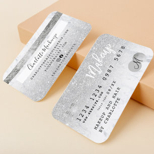 Credit card silver glitter marble chic monogram