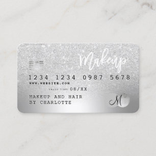 Credit card silver metallic glitter hair monogram