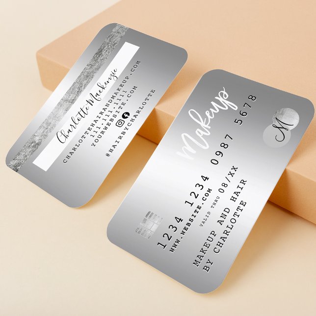 Credit card silver metallic makeup hair monogram (Creator Uploaded)