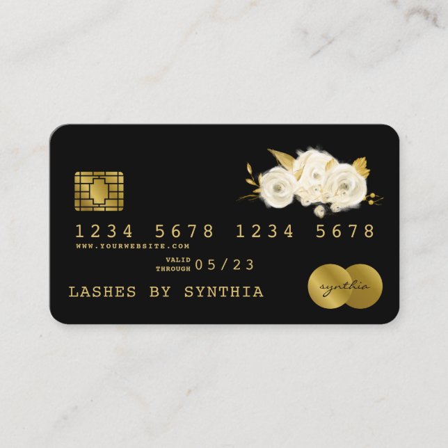 Credit Card Styled Black  Floral Gold (Front)