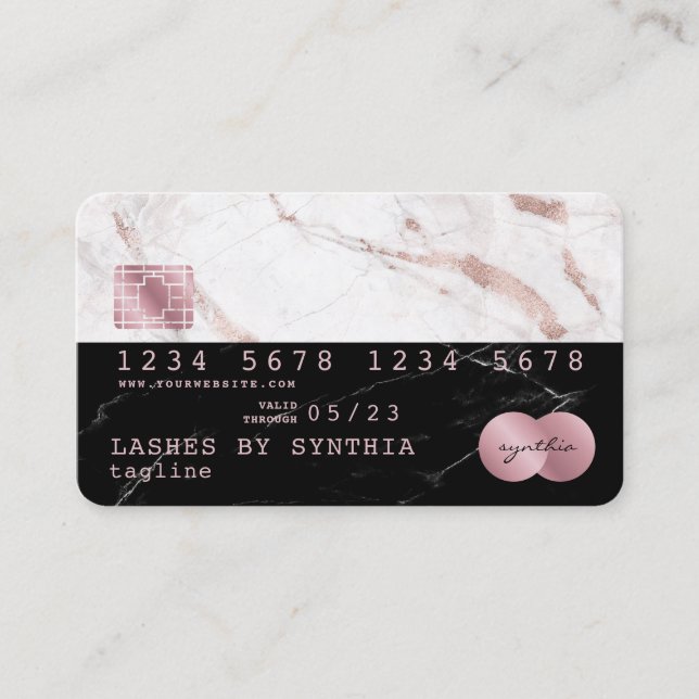 Credit Card Styled Black Marble  Rose Gold (Front)