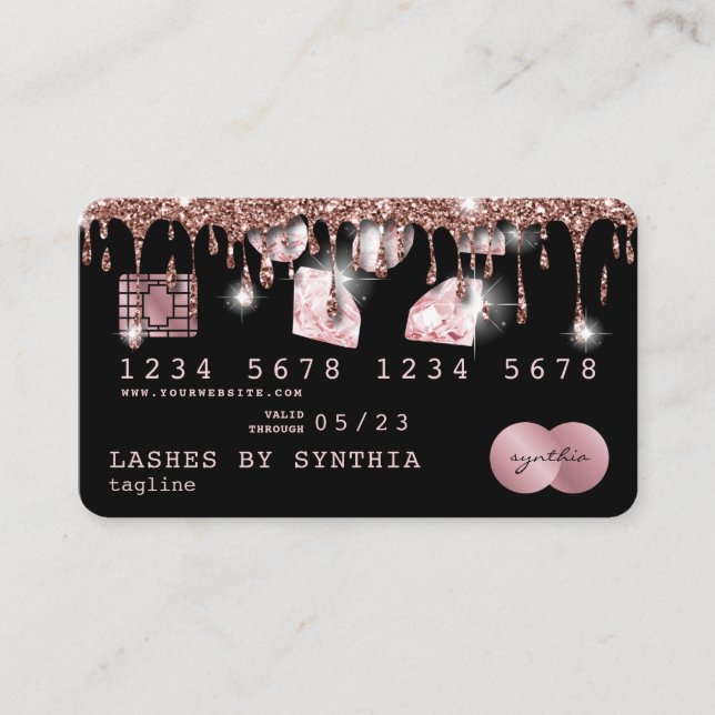 Credit Card Styled Dripping Rose Gold Diamonds (Front)