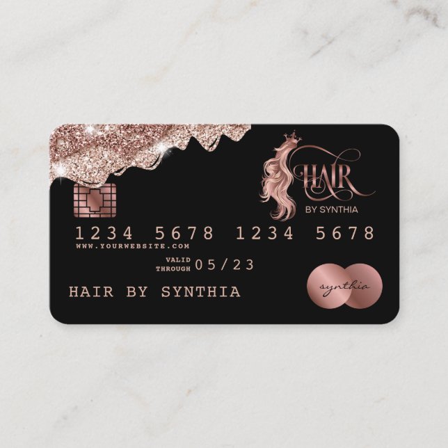 Credit Card Styled dripping Rose Gold Hair Stylist (Front)