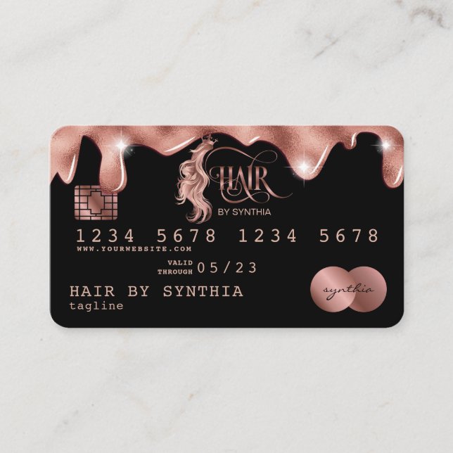 Credit Card Styled dripping Rose Gold Hair Stylist (Front)