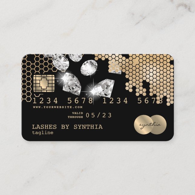 Credit Card Styled Gold Honeycomb Diamonds (Front)
