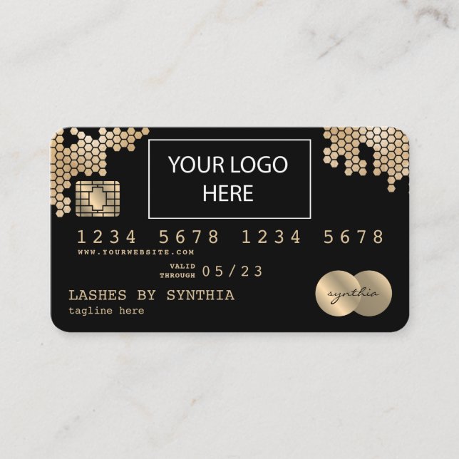 Credit Card Styled gold honeycomb feminine logo (Front)
