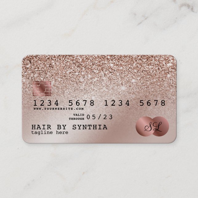 Credit Card Styled Rose Gold Glitter (Front)