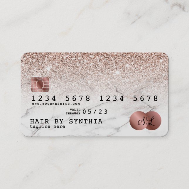 Credit Card Styled Rose Gold Glitter (Front)