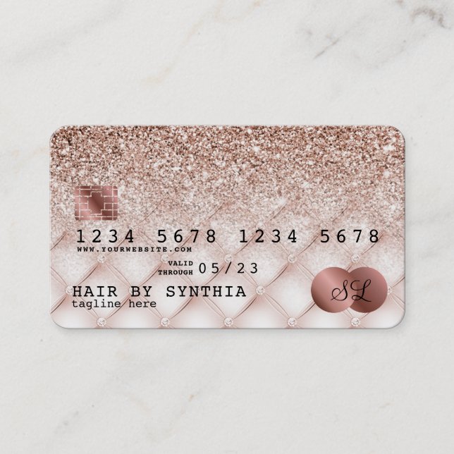 Credit Card Styled Rose Gold Glitter (Front)