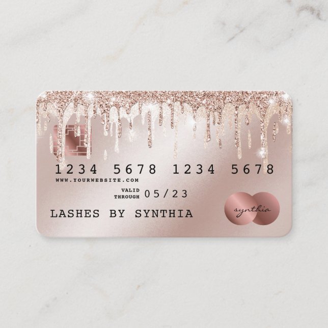 Credit Card Styled Rose Gold Glitter Drips (Front)