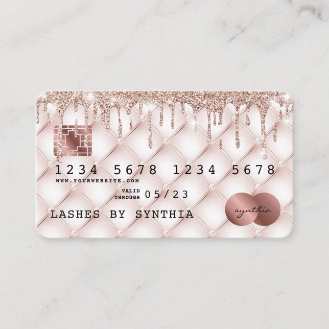 Credit Card Styled Rose Gold Glitter Drips (Front)