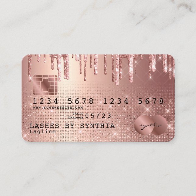 Credit Card Styled Rose Gold Glitter Drips (Front)