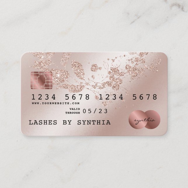 Credit Card Styled Rose Gold Glittering Floral (Front)