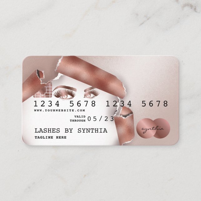 Credit Card Styled Rose Gold Long Lash thorn paper (Front)