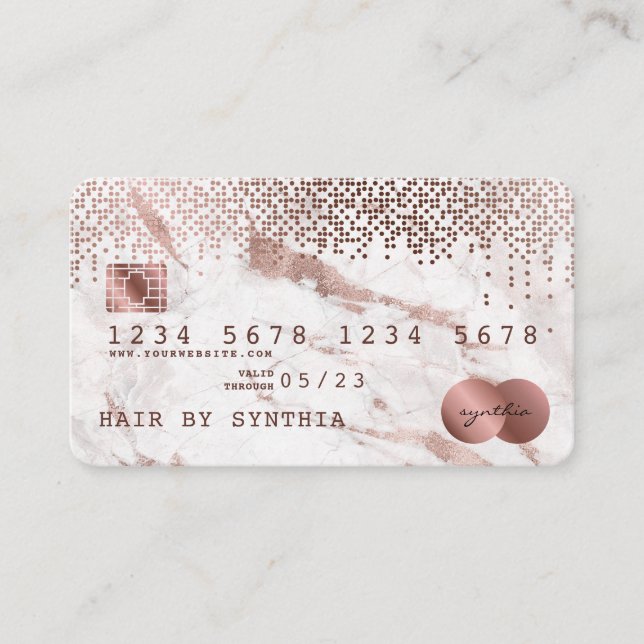 Credit Card Styled Rose Gold Marble and Confetti (Front)